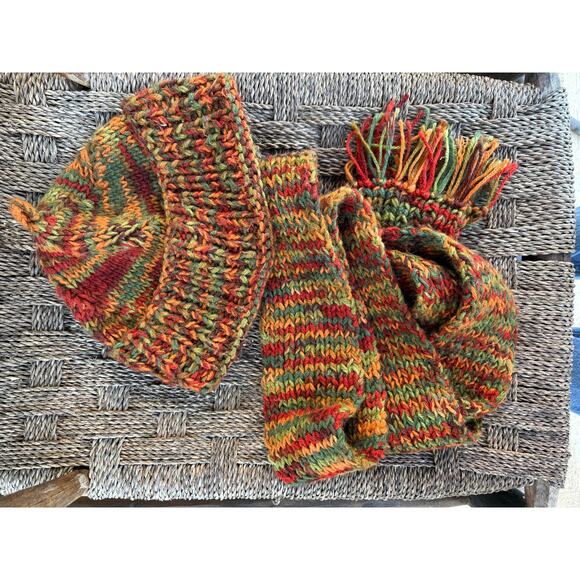 Vintage Handmade Knit Hat + Scarf Set – Autumn Multi - Picture 5 of 5